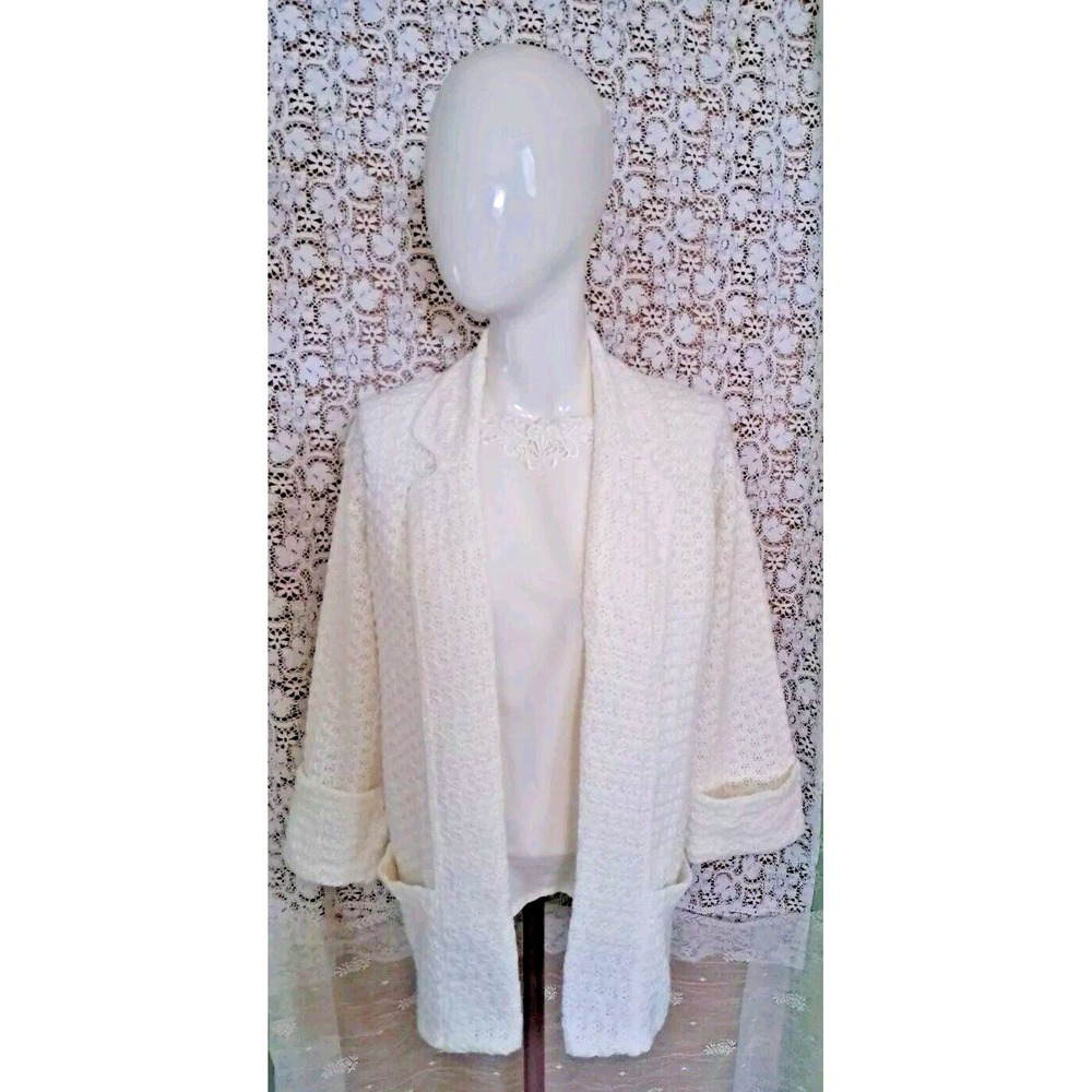 Women's 100% Dupont Super Hi-Bulk Orlon Open Cardigan Sweater Size M Cream Color